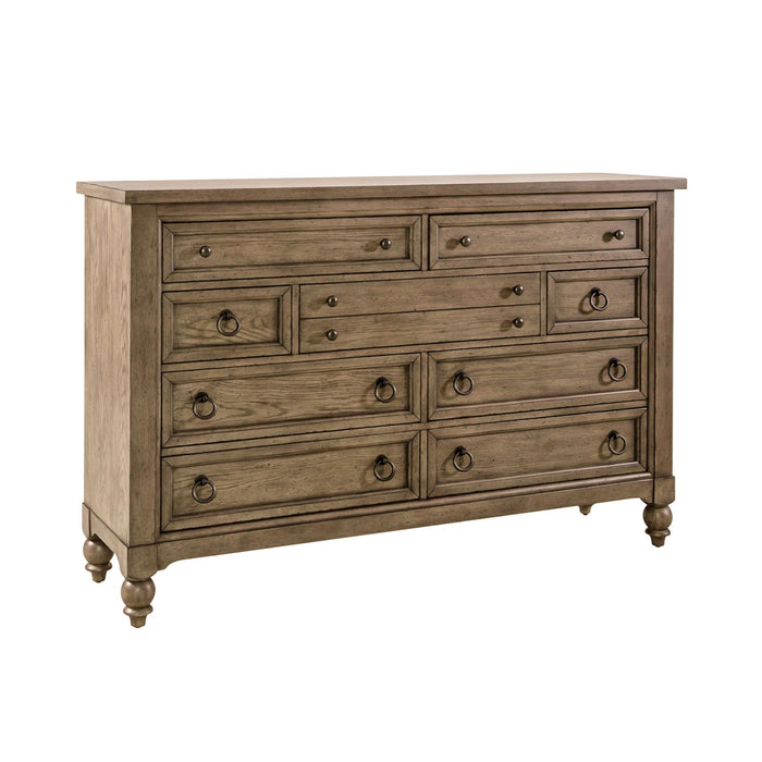 Americana Farmhouse 9 Drawer Dresser in Dusty Taupe and Black image