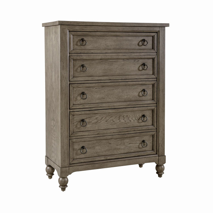 Americana Farmhouse 5 Drawer Chest in Dusty Taupe and Black