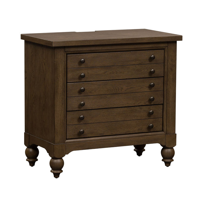 Americana Farmhouse 6 Drawer Bedside Chest in Dusty Taupe and Black