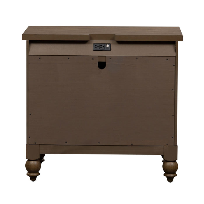 Americana Farmhouse 6 Drawer Bedside Chest in Dusty Taupe and Black