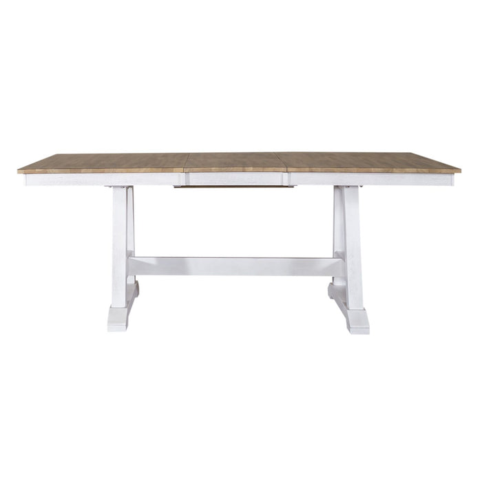 Lindsey Farm Trestle Dining Table in Weathered White & Sandstone