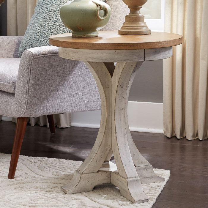 Farmhouse Reimagined Round Chair Side Table in Antique White