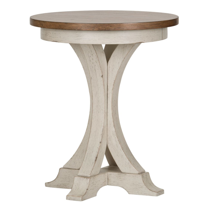 Farmhouse Reimagined Round Chair Side Table in Antique White
