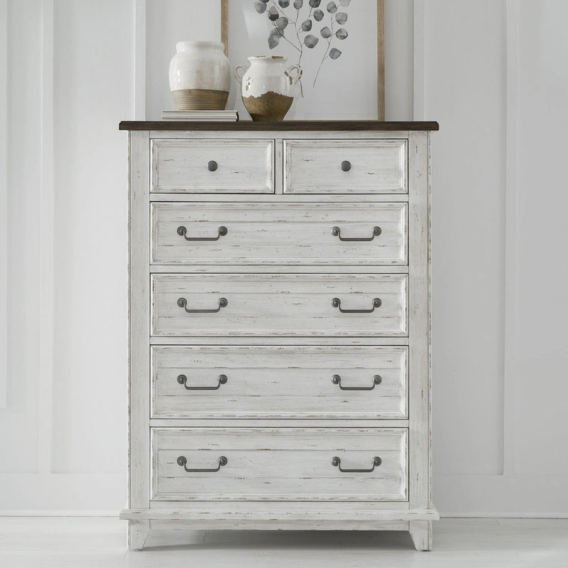 River Place 6 Drawer Chest in Riverstone White and Tobacco image