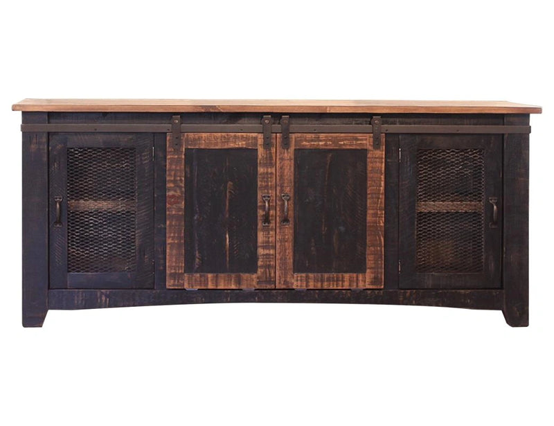 Pueblo Black 70" TV Stand w/4 doors and Shelves