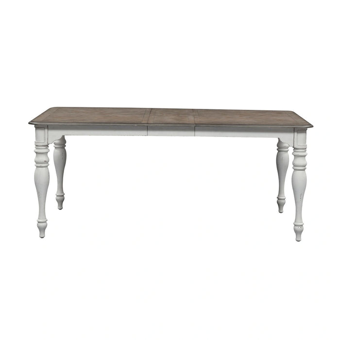 Magnolia Manor Leg Table in Antique White Base w/ Weathered Bark Tops image