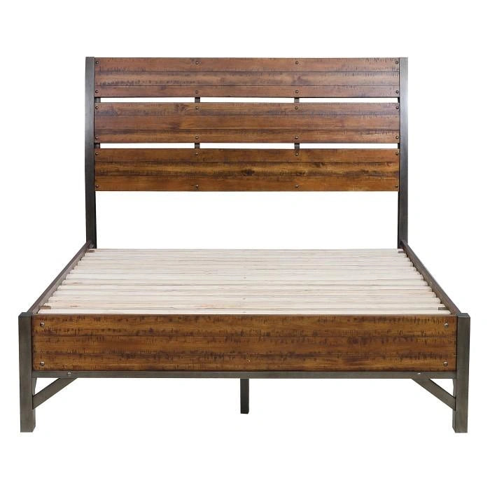 Holverson Queen Platform Bed in Rustic Brown & Gunmetal 1715-1*