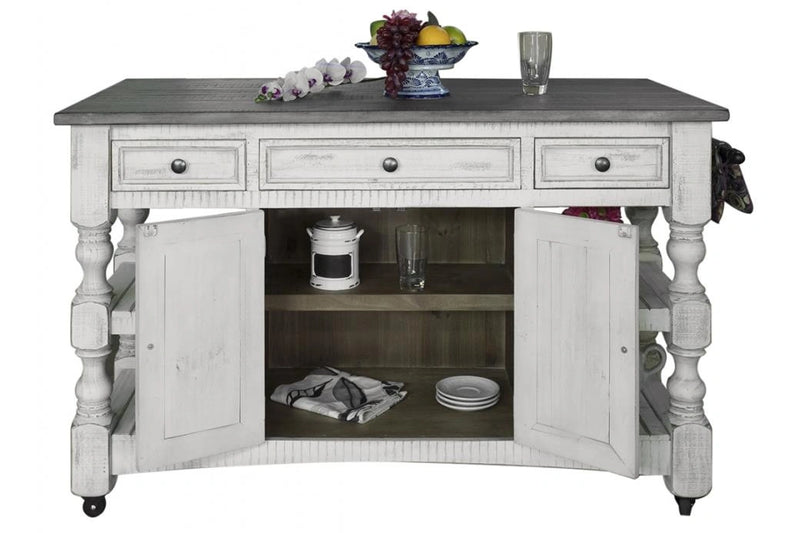 Stone Kitchen Island w/3 Drawer, 2 doors, 4 Shelves and casters