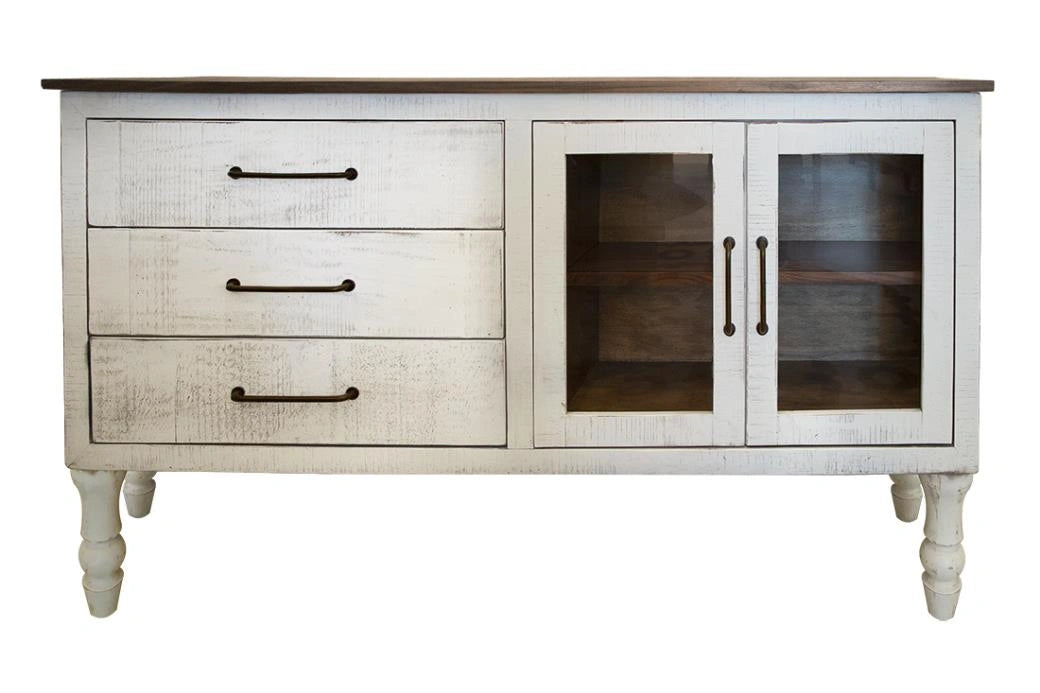 Rock Valley 3 Drawer and 2 Doors (White) Console w/ Turned Legs*