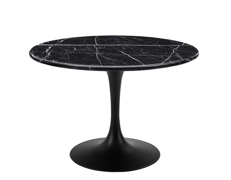 Steve Silver Colfax Round Black Marquina Marble Top Dining Table in Black
