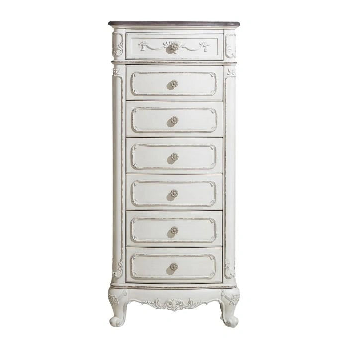 Cinderella 7 Drawer Tall Chest Antique White with Grey Rub-Through 1386NW-12