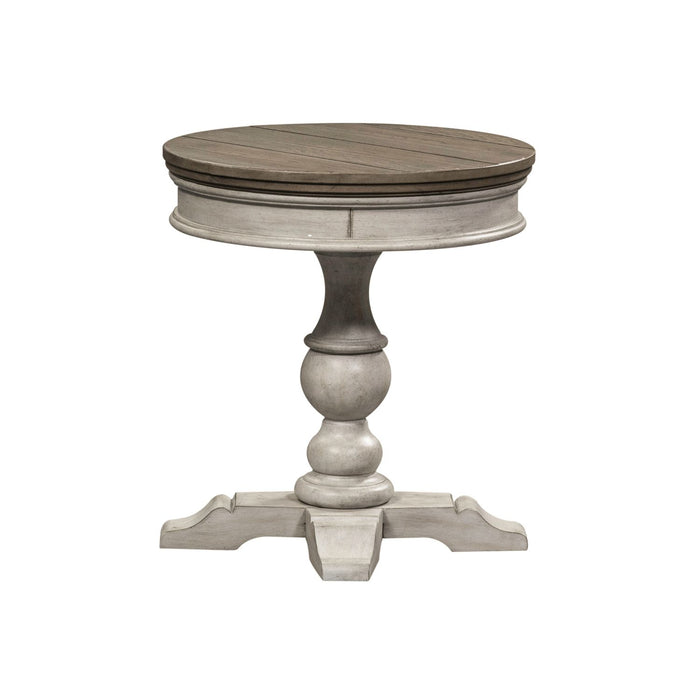 Heartland Round Pedestal Chair Side Table in Antique White