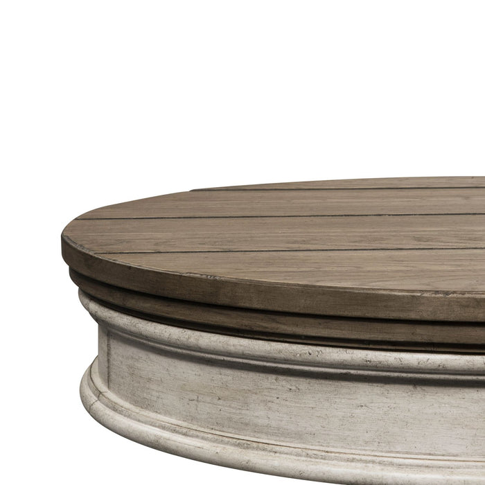 Heartland Round Pedestal Chair Side Table in Antique White