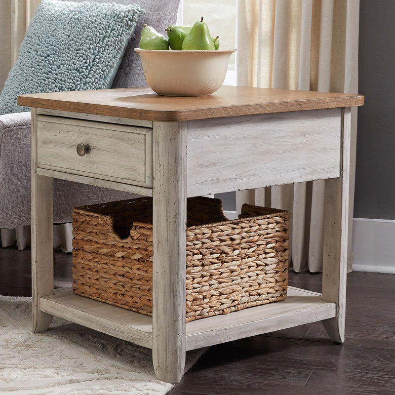 Farmhouse Reimagined End Table with Basket in Antique White image