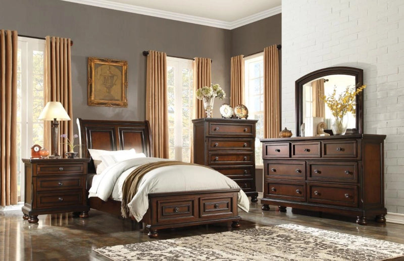 Cumberland King Sleigh Platform Bed with Footboard Storage in Brown Cherry 2159K-1EK*