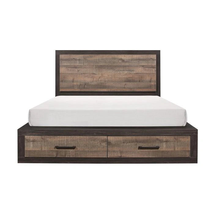 Miter King Platform Bed with Footboard Storage in Rustin Mahogany & Dark Ebony 1762K-1EK*
