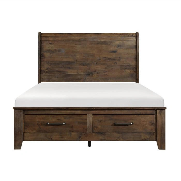 Jerrick Queen Sleigh Platform Bed with Footboard Storage in Burnished Brown 1957-1*