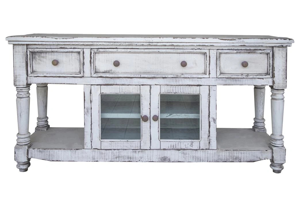 Aruba 70" TV Stand, w/3 Drawers and 2 Doors, in White Finish