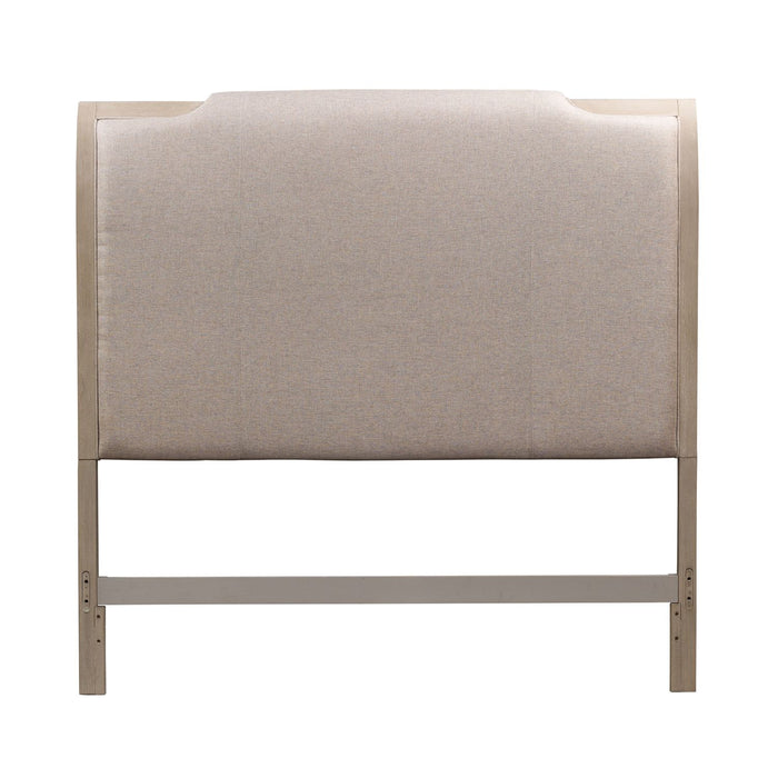 Belmar Queen Upholstered Sleigh Bed in Washed Taupe and Silver Champagne