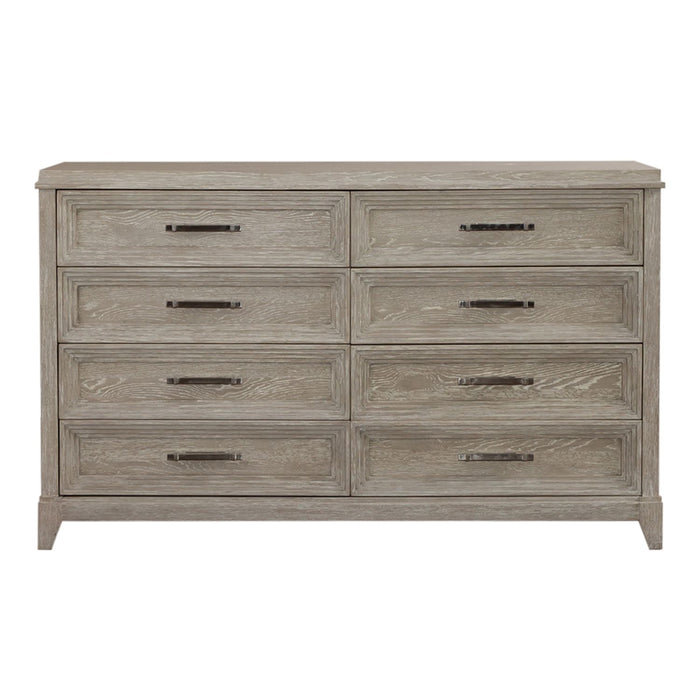 Belmar 8 Drawer Dresser in Washed Taupe and Silver Champagne