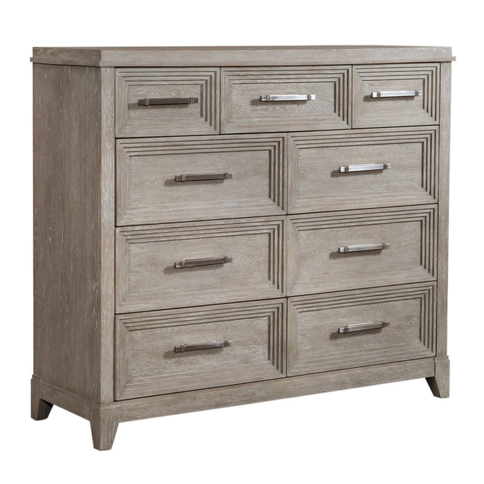Belmar 9 Drawer Bureau Dresser in Washed Taupe and Silver Champagne