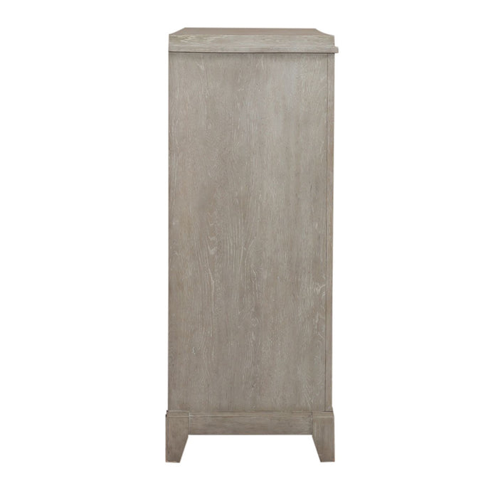 Belmar 9 Drawer Bureau Dresser in Washed Taupe and Silver Champagne