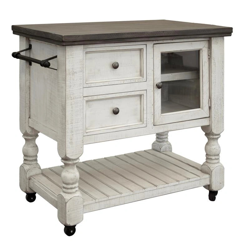 Stone 2 Drawer, 1 Glass Door Kitchen Island- Stone finish