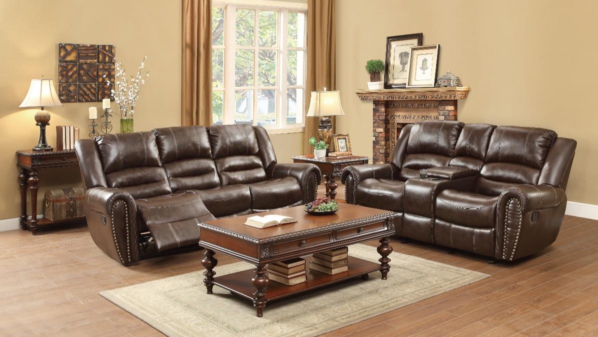 Center Hill Double Glider Reclining Loveseat w/ Center Console in Dark Brown 9668BRW-2