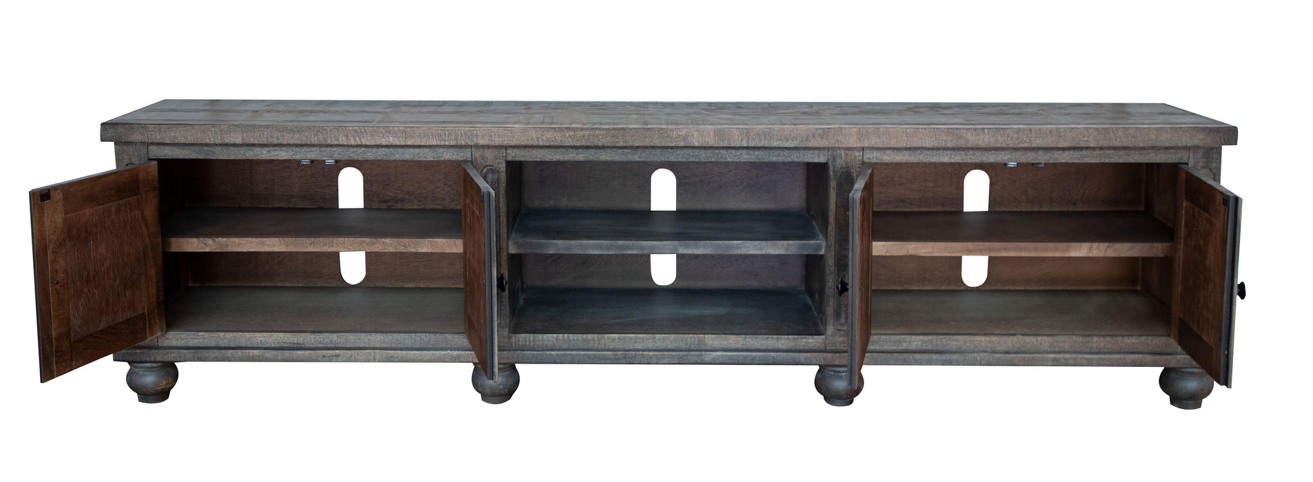 Aruba 93" TV Stand, 4 Doors & Shelves, Dark Brown finish