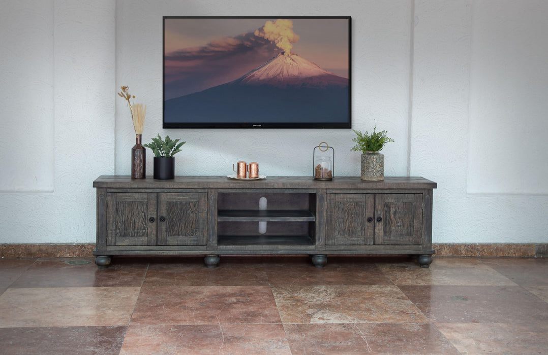 Aruba 93" TV Stand, 4 Doors & Shelves, Dark Brown finish