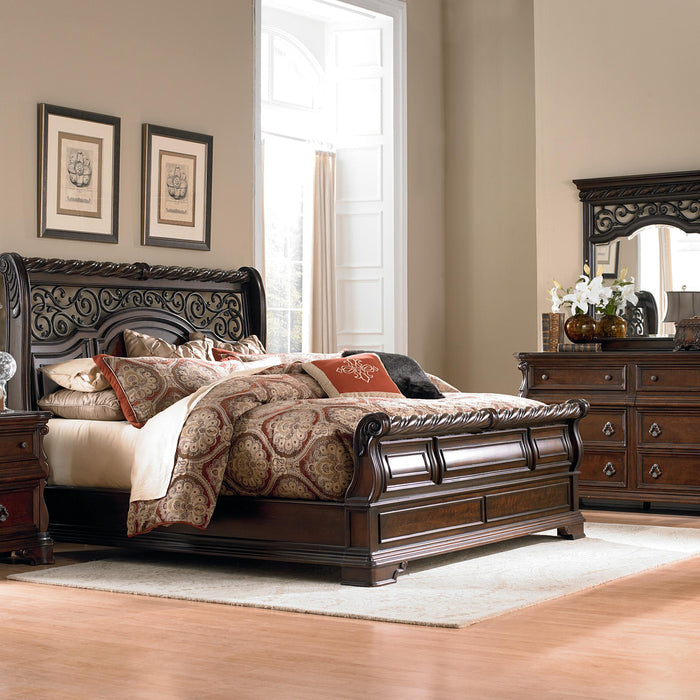 Arbor Place King California Sleigh Bed, Dresser & Mirror, Nightstand image