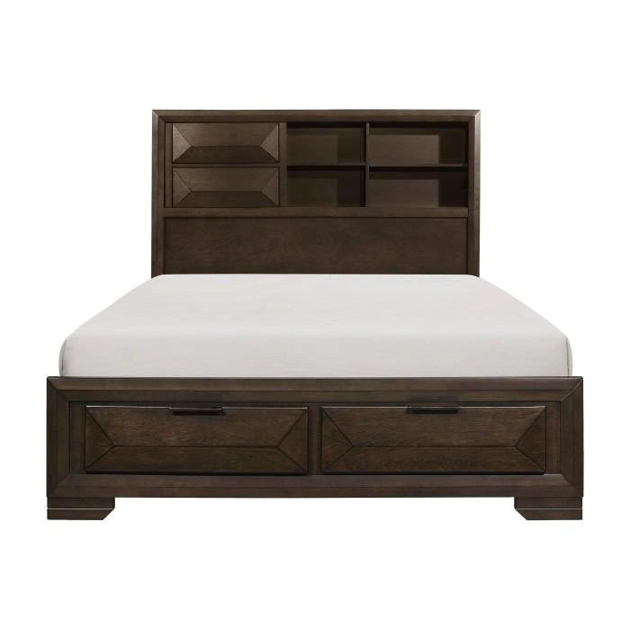 Chesky Queen Bookcase Bed with Footboard Storage in Warm Espresso 1753-1*