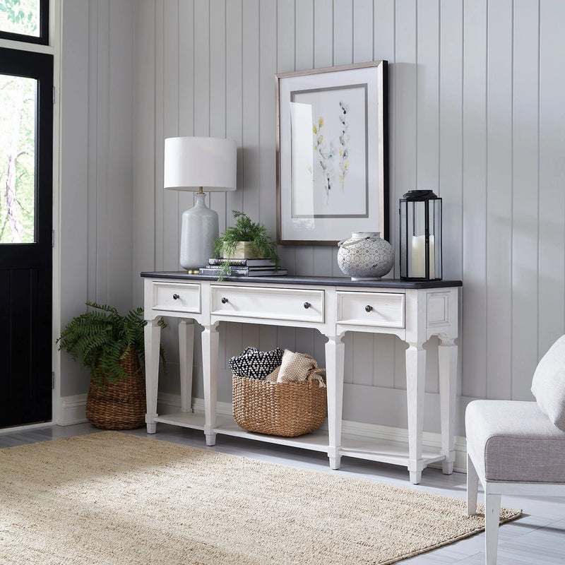 Allyson Park 72" Hall Table in Wirebrushed White with Charcoal Top EST SHIP TIME APPX 4 WEEKS image