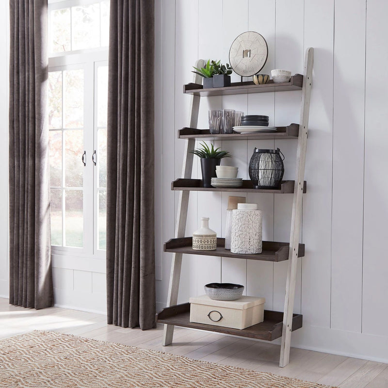 Farmhouse Leaning Bookcase in White/Oak image