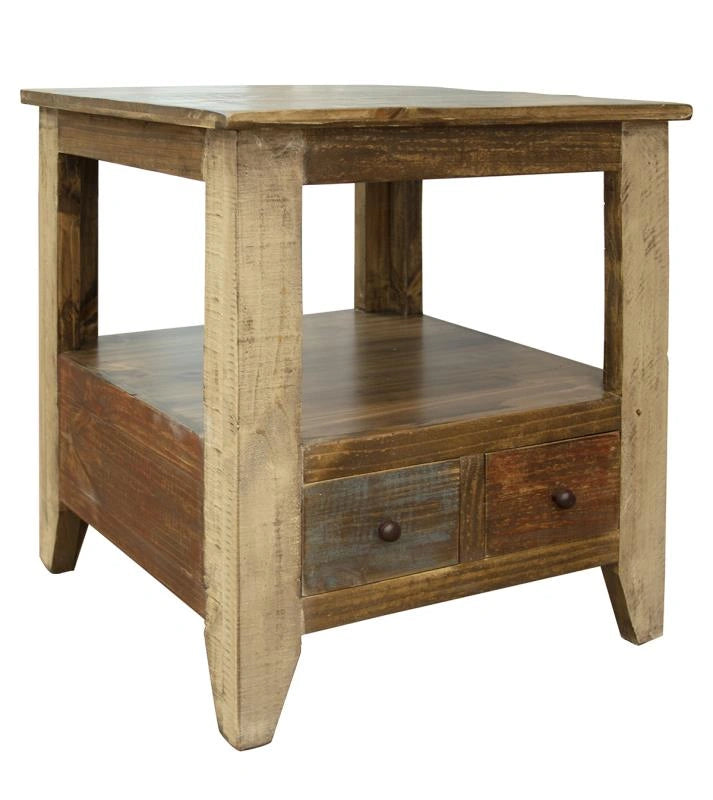Antique Multicolor End Table w/2 Drawers
