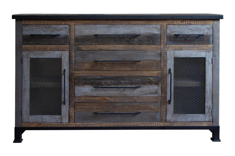 Antique Gray 6 Drawers and 2 Doors, Buffet