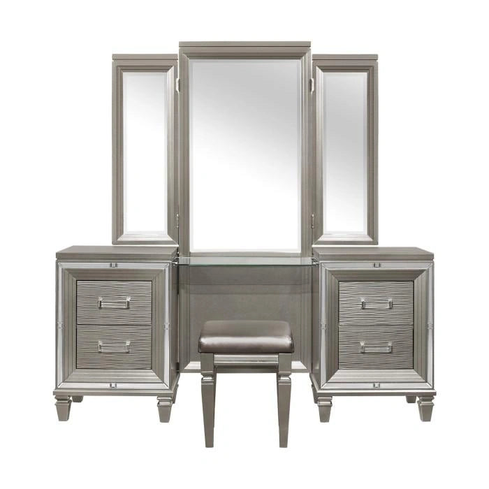 Tamsin 3pcs Vanity Dresser with Mirror in Silver Grey Metallic 1616-15