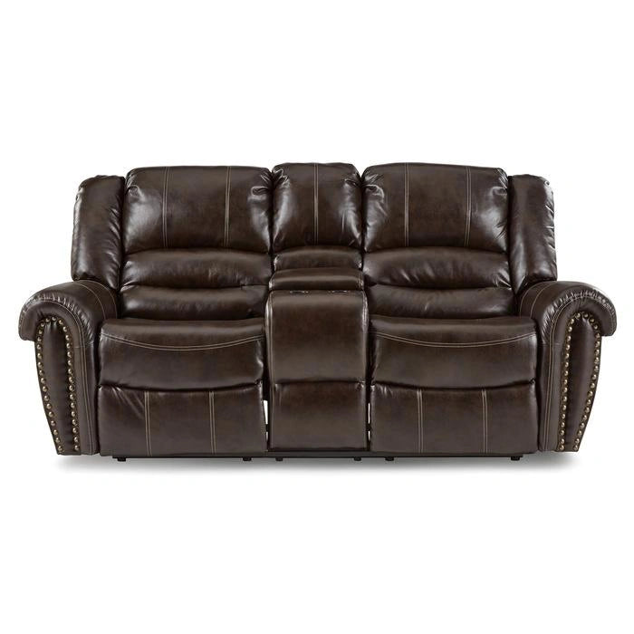 Center Hill Double Glider Reclining Loveseat w/ Center Console in Dark Brown 9668BRW-2
