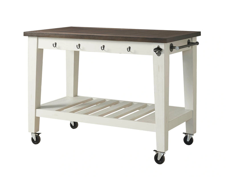 Steve Silver Cayla Two Tone Kitchen Cart in Antiqued White