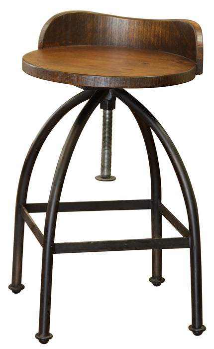 Pueblo 24-30" Adjustable Height Swivel barstool, Wooden Seat, Iron Base ** image