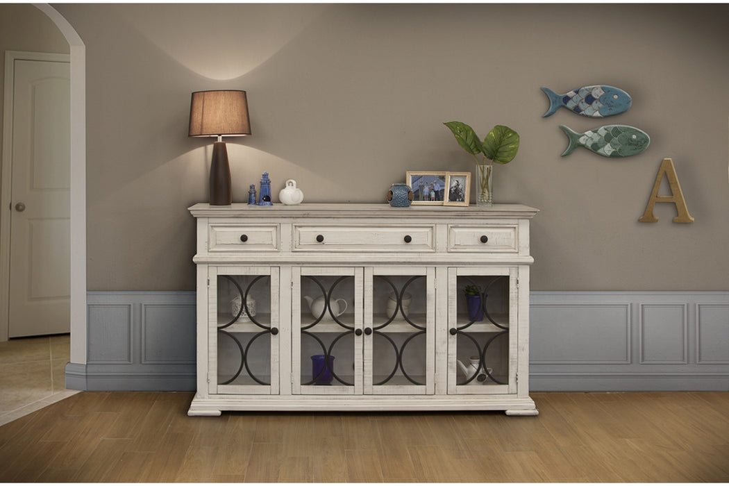 Bonanza Ivory Console w/4 Glass Doors & 3 Drawers