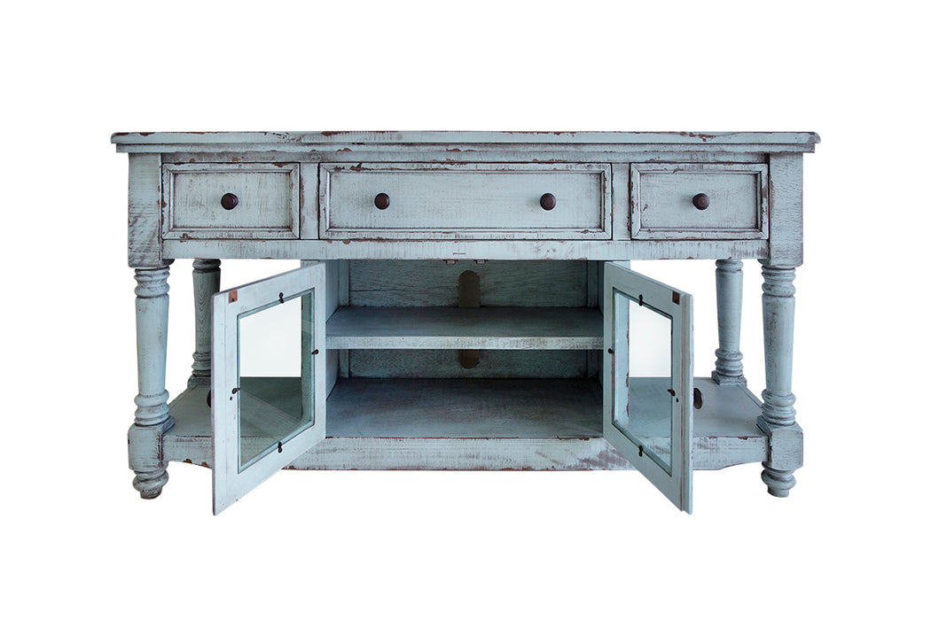 Aruba 70" TV Stand, w/3 Drawers & 2 Doors, in Sky Blue Finish