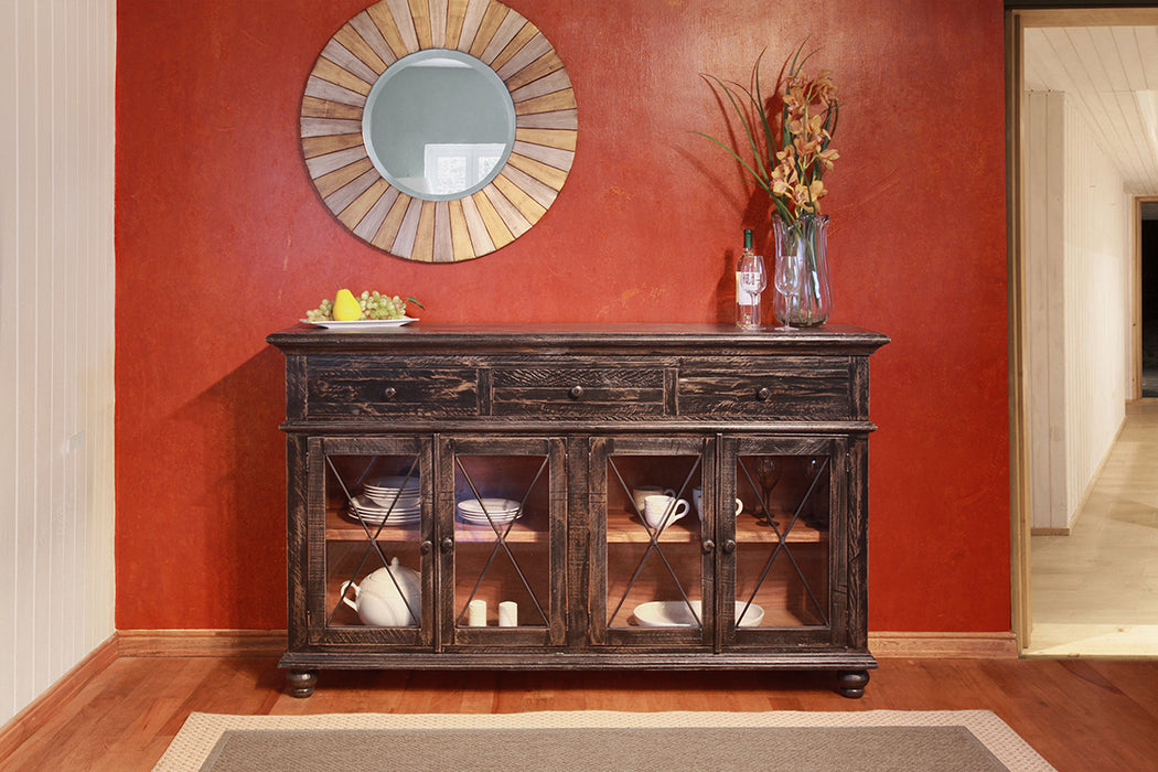 Vintage Black 70" Console 3 Drawers, 4 Doors - Charcoal finish