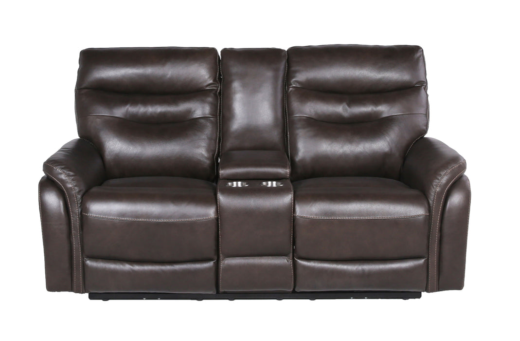 Steve Silver Fortuna Leather Dual Power Reclining Console Loveseat in Coffee