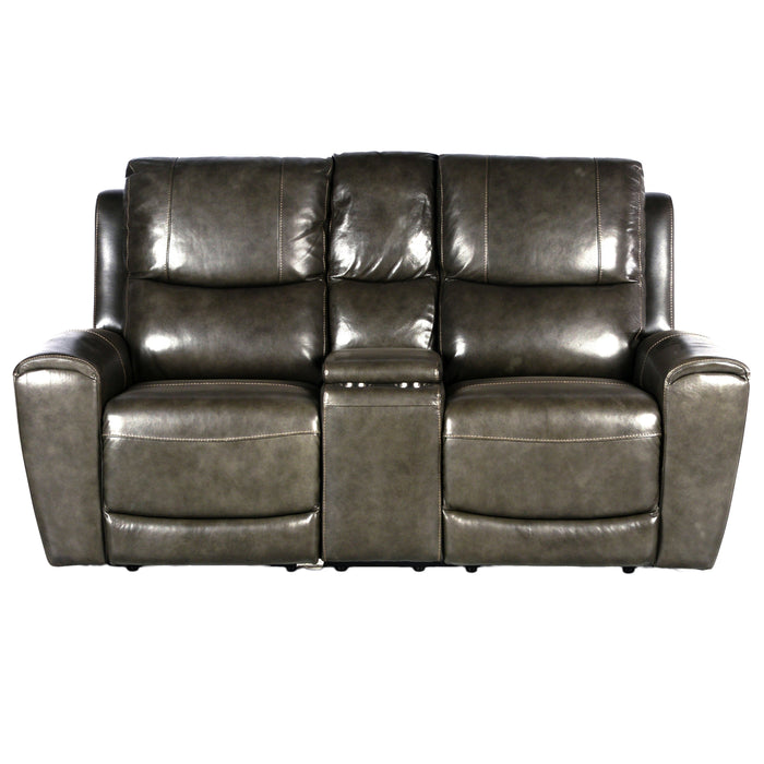 Steve Silver Laurel Leather Dual Power Reclining Console Loveseat in Grey